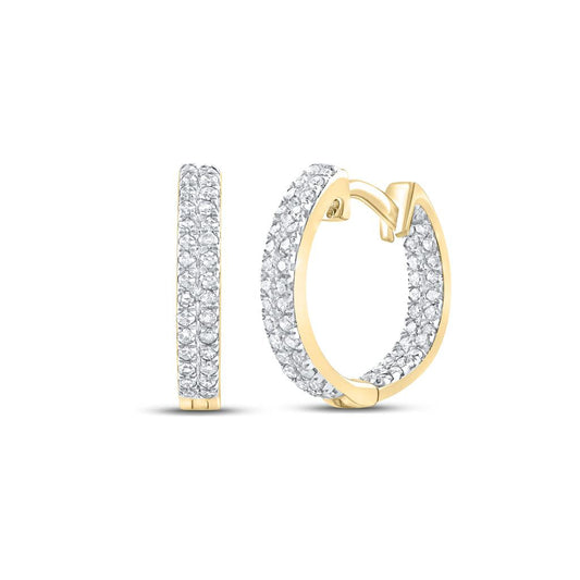 10k Yellow Gold Round Diamond Hoop Earrings 1/5 Cttw