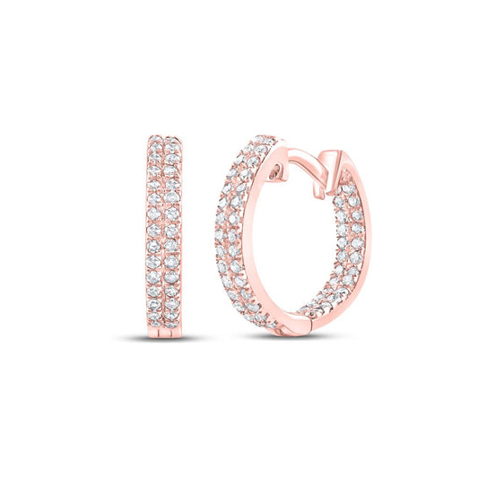 10k Rose Gold Round Diamond Hoop Earrings 1/5 Cttw
