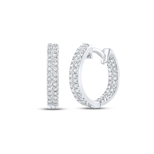 14k White Gold Round Diamond Hoop Earrings 1/5 Cttw