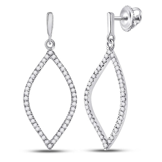 14k White Gold Round Diamond Oval Outline Dangle Earrings 1/4 Cttw