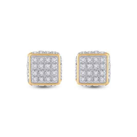 10k Yellow Gold Round Diamond 3D Square Stud Earrings 1/4 Cttw