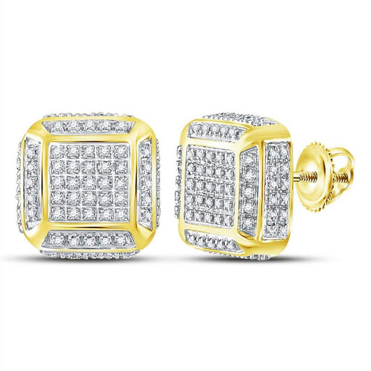 10k Yellow Gold Round Diamond Square Earrings 1/2 Cttw