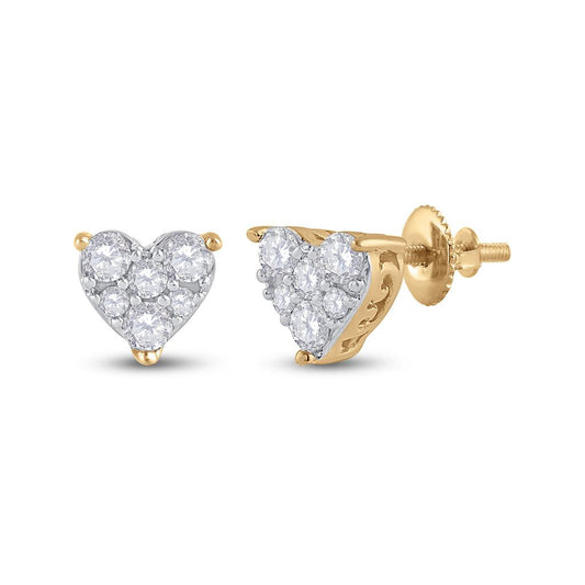 14k Yellow Gold Round Diamond Heart Earrings 1/3 Cttw