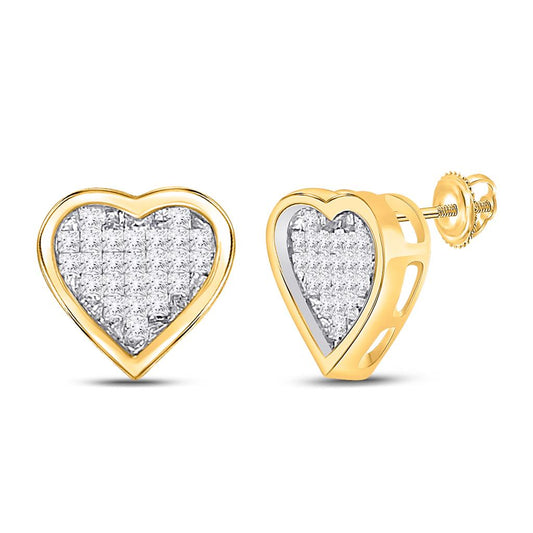 10k Yellow Gold Princess Diamond Heart Earrings 1/3 Cttw