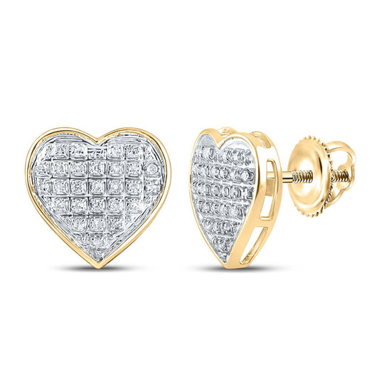 10k Yellow Gold Round Diamond Heart Cluster Earrings 1/6 Cttw