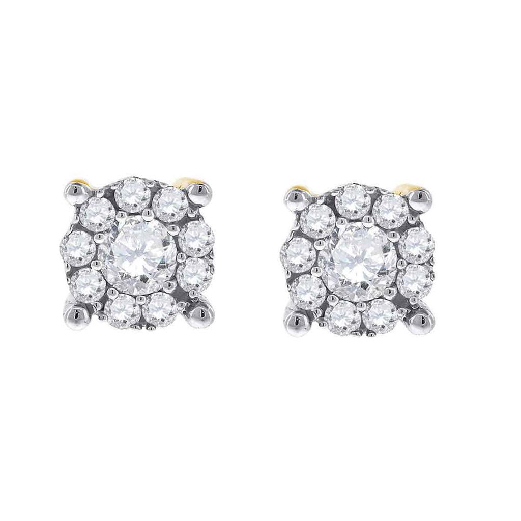 14k White Gold Round Diamond Flower Cluster Earrings 1/4 Cttw