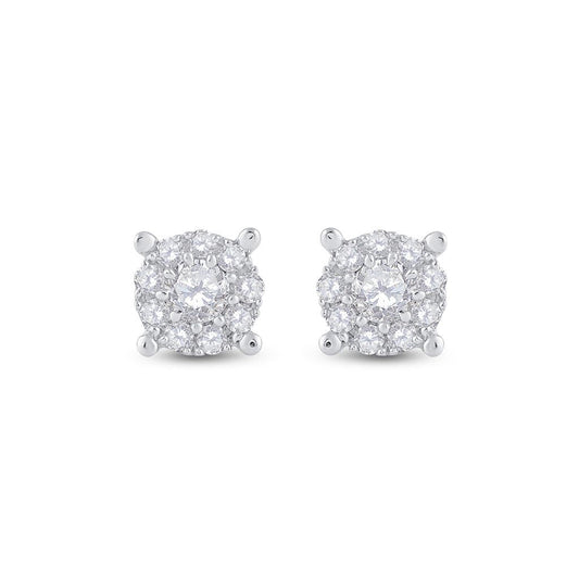 14k White Gold Round Diamond Solitaire Cluster Stud Earrings 1/3 Cttw