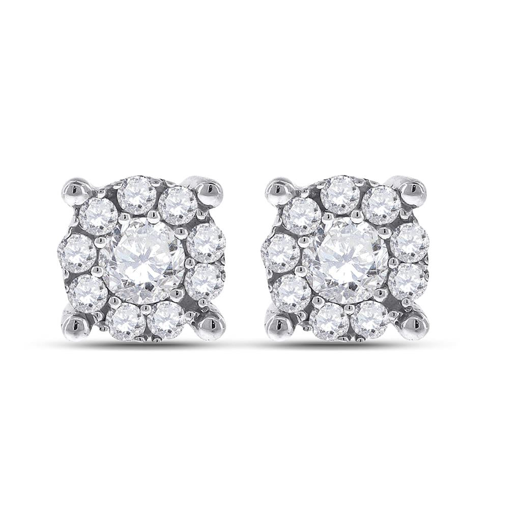 14k White Gold Round Diamond Cluster Earrings 1/2 Cttw