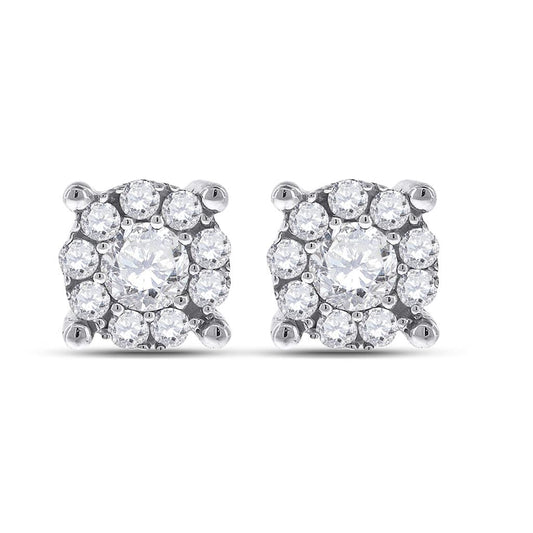 14k White Gold Round Diamond Cluster Earrings 1/2 Cttw