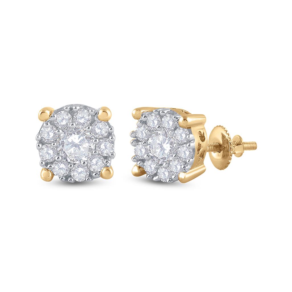 14k Yellow Gold Round Diamond Halo Earrings 3/4 Cttw