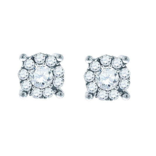 14k White Gold Round Diamond Halo Earrings 1 Cttw