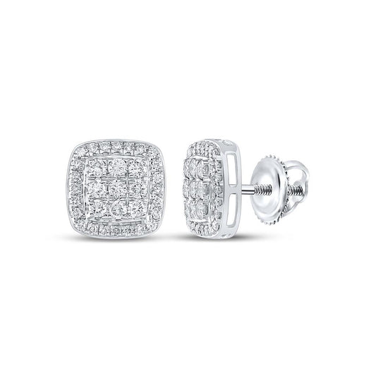 14k White Gold Round Diamond Square Earrings 1 Cttw