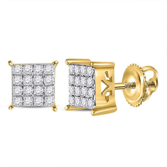 10k Yellow Gold Round Diamond Square Earrings 1/4 Cttw