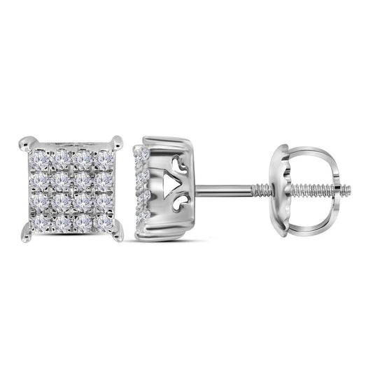 14k White Gold Round Diamond Square Earrings 1/4 Cttw