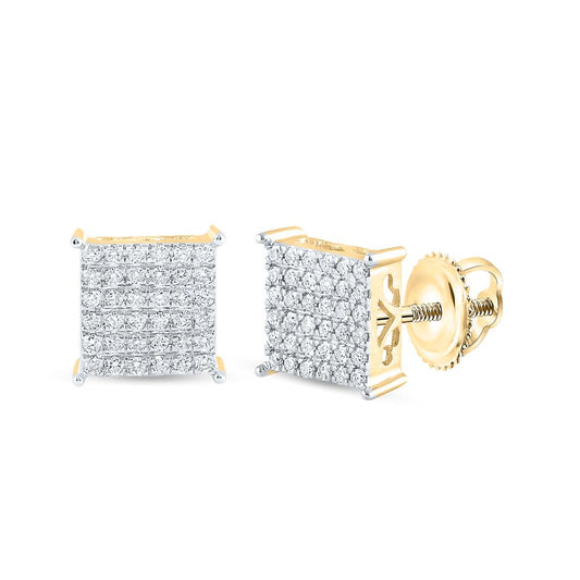 10k Yellow Gold Round Diamond Square Earrings 1/2 Cttw