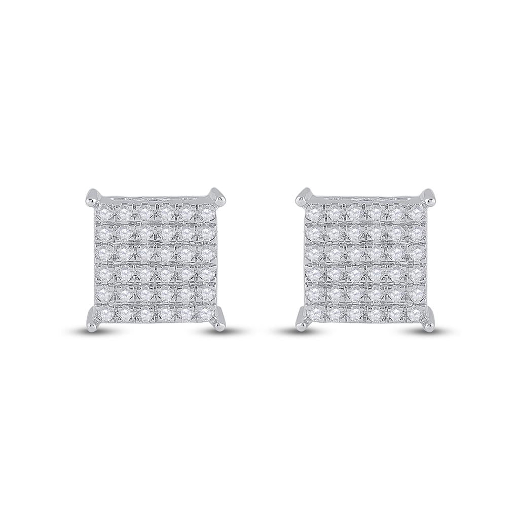 14k White Gold Round Diamond Square Earrings 1/2 Cttw