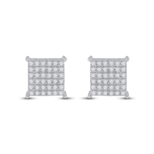 14k White Gold Round Diamond Square Earrings 1/2 Cttw