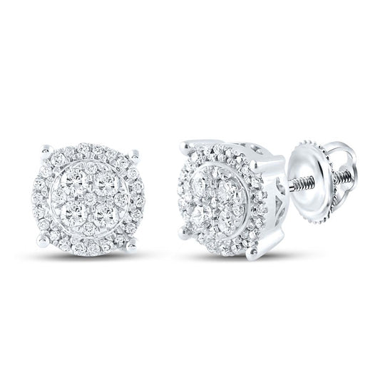 14k White Gold Round Diamond Cluster Earrings 1/4 Cttw