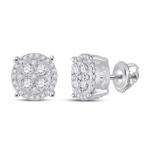 14k White Gold Round Diamond Cluster Earrings 1/2 Cttw
