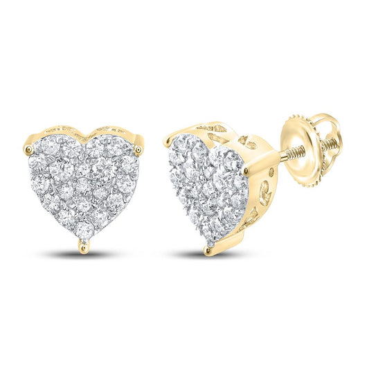 10k Yellow Gold Round Diamond Heart Earrings 1/2 Cttw