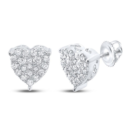 14k White Gold Round Diamond Heart Earrings 1/2 Cttw