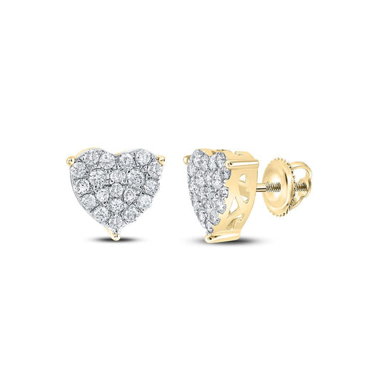 10k Yellow Gold Round Diamond Heart Earrings 1 Cttw