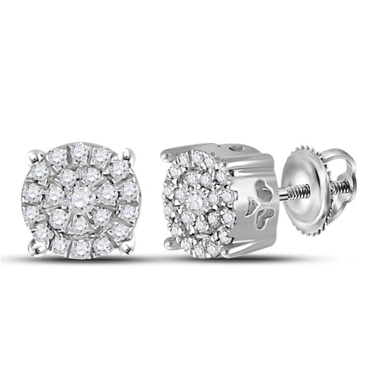 14k White Gold Round Diamond Cindys Dream Cluster Earrings 1/8 Cttw
