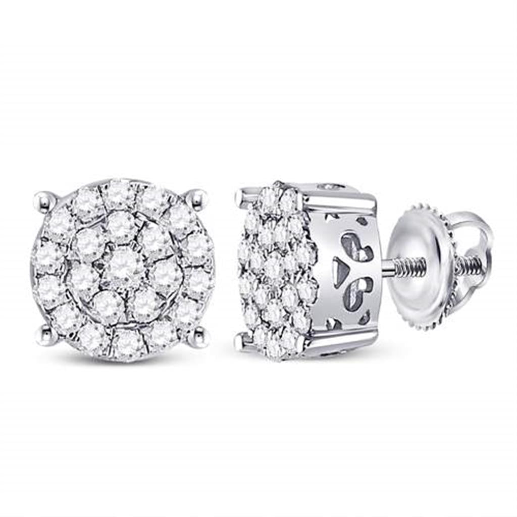 14k White Gold Round Diamond Cluster Earrings 3/4 Cttw