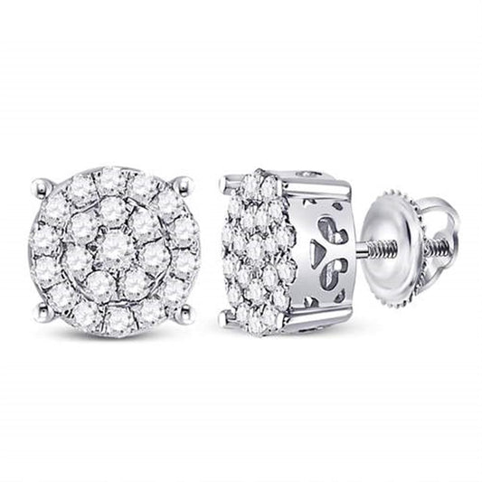 14k White Gold Round Diamond Cluster Earrings 3/4 Cttw