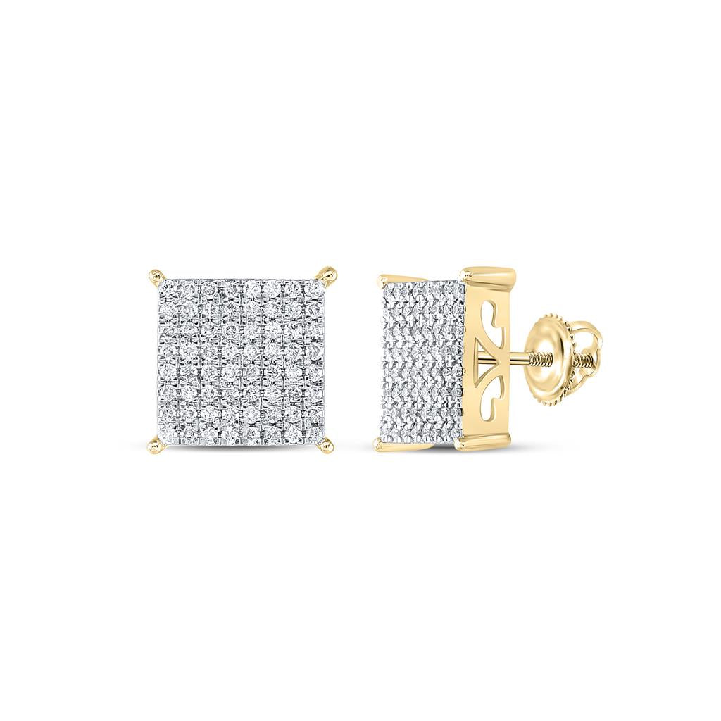 10k Yellow Gold Round Diamond Square Earrings 1 Cttw