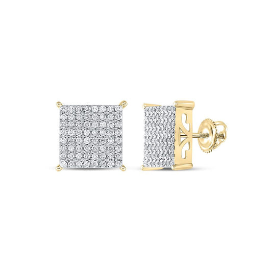 10k Yellow Gold Round Diamond Square Earrings 1 Cttw