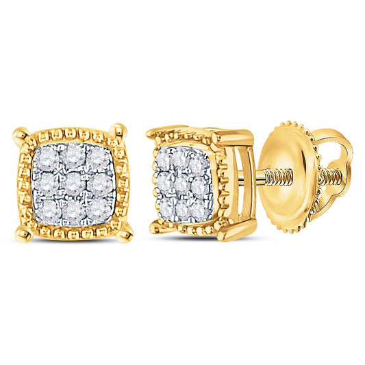 10kt Yellow Gold Round Diamond Square Milgrain Cluster Earrings 1/10 Cttw