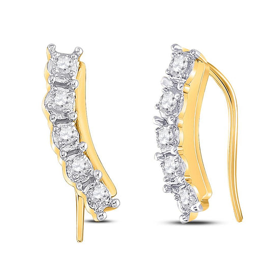 10k Yellow Gold Round Diamond Graduated Climber Earrings 1/6 Cttw