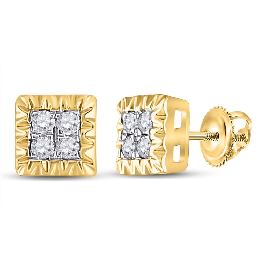 10k Yellow Gold Round Diamond Square Earrings 1/10 Cttw