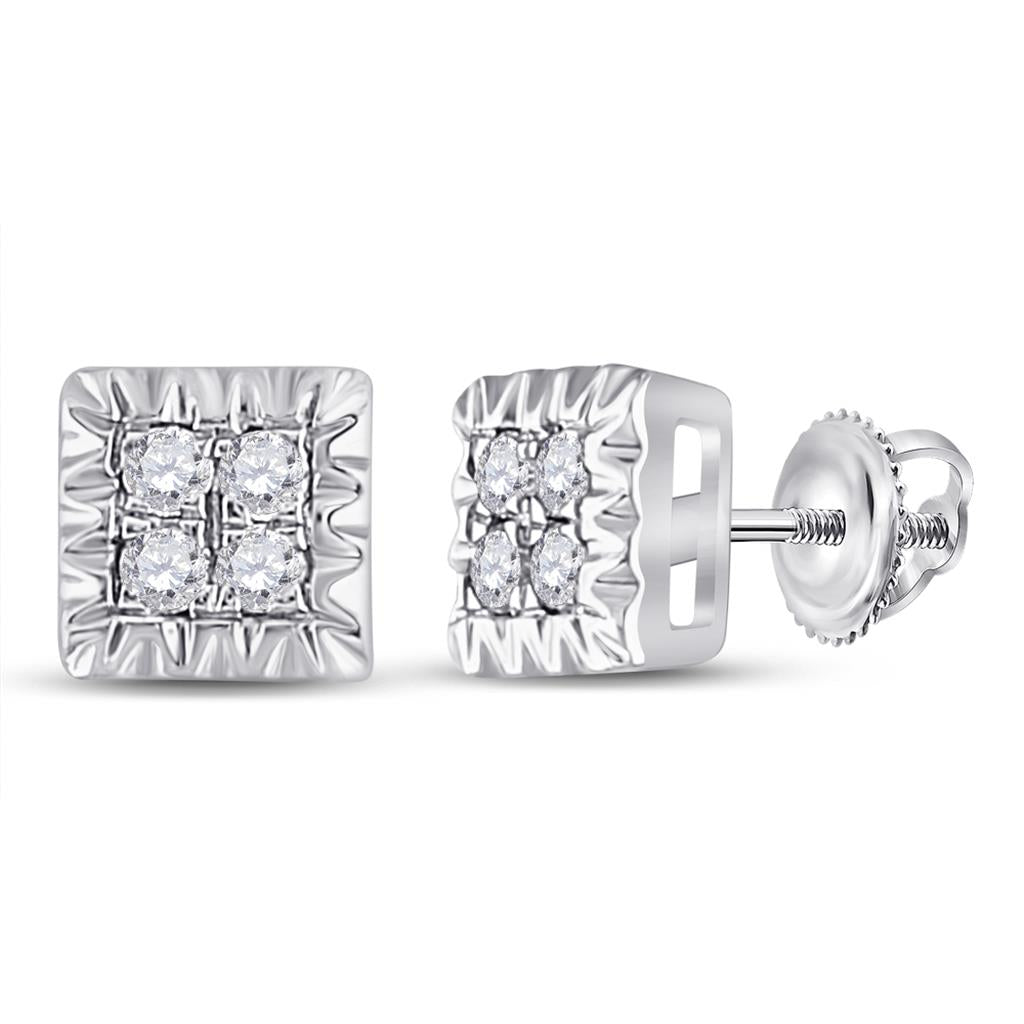 14k White Gold Round Diamond Square Earrings 1/10 Cttw