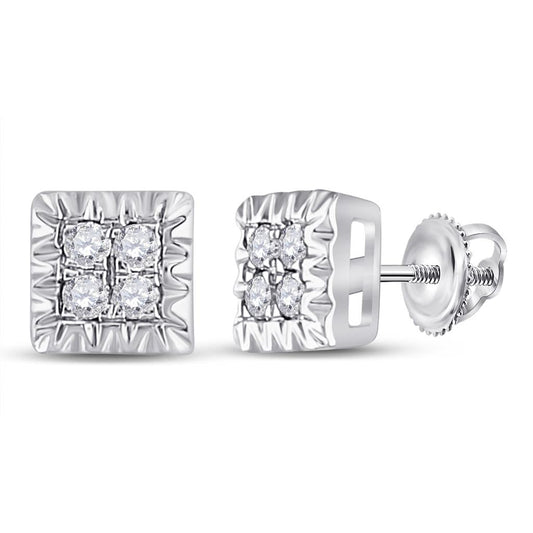 14k White Gold Round Diamond Square Earrings 1/10 Cttw