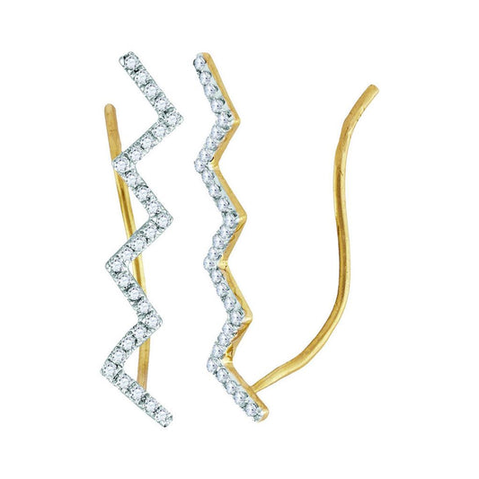 10k Yellow Gold Round Diamond Zig Zag Climber Earrings 1/6 Cttw