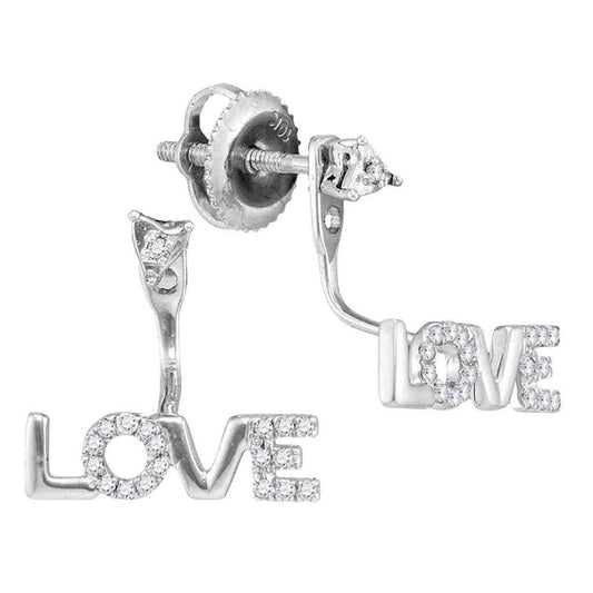 14k White Gold Round Diamond Love Stud Jacket Earrings 1/10 Cttw