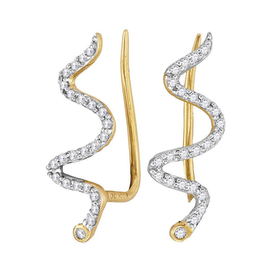 10k Yellow Gold Round Diamond Snake Climber Earrings 1/6 Cttw