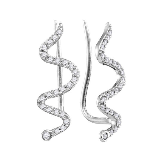 14k White Gold Round Diamond Snake Climber Earrings 1/6 Cttw