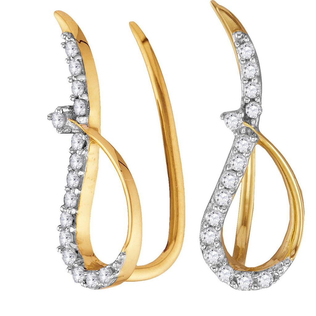 10k Yellow Gold Round Diamond Climber Earrings 1/5 Cttw