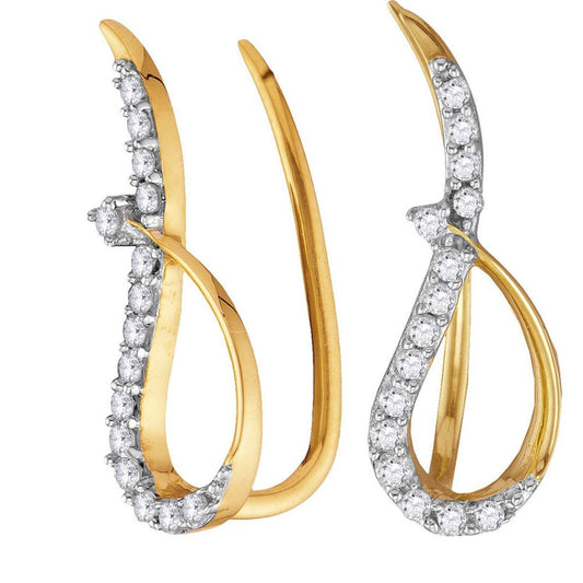 10k Yellow Gold Round Diamond Climber Earrings 1/5 Cttw