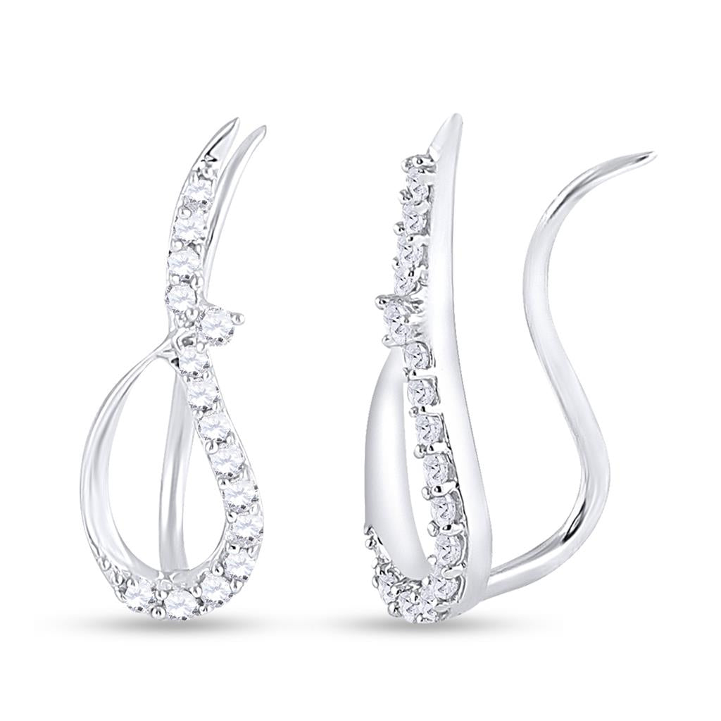 14k White Gold Round Diamond Climber Earrings 1/5 Cttw
