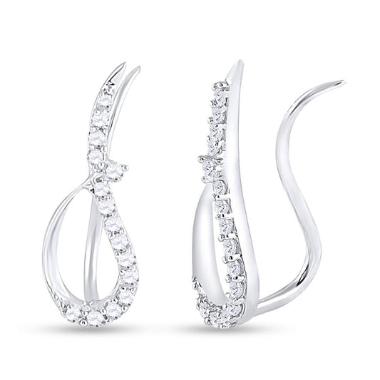 14k White Gold Round Diamond Climber Earrings 1/5 Cttw