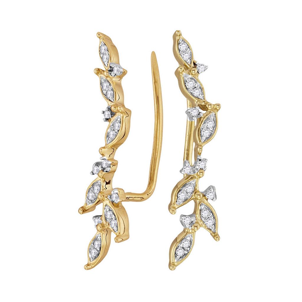 10k Yellow Gold Round Diamond Climber Earrings 1/5 Cttw