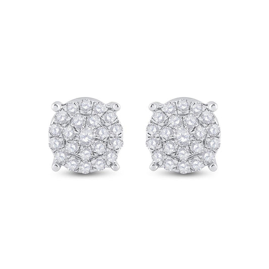 14k White Gold Round Diamond Cluster Earrings 1-1/2 Cttw