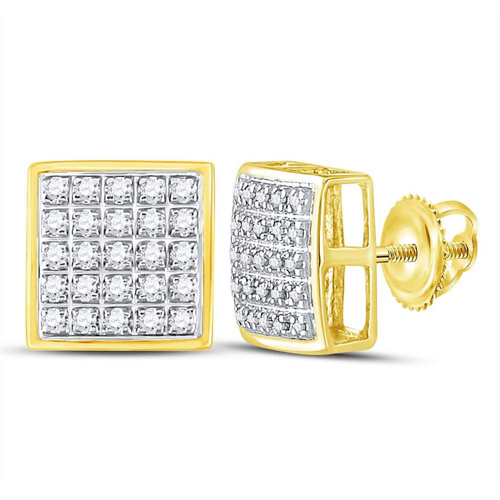 10k Yellow Gold Round Diamond Square Cluster Earrings 1/6 Cttw