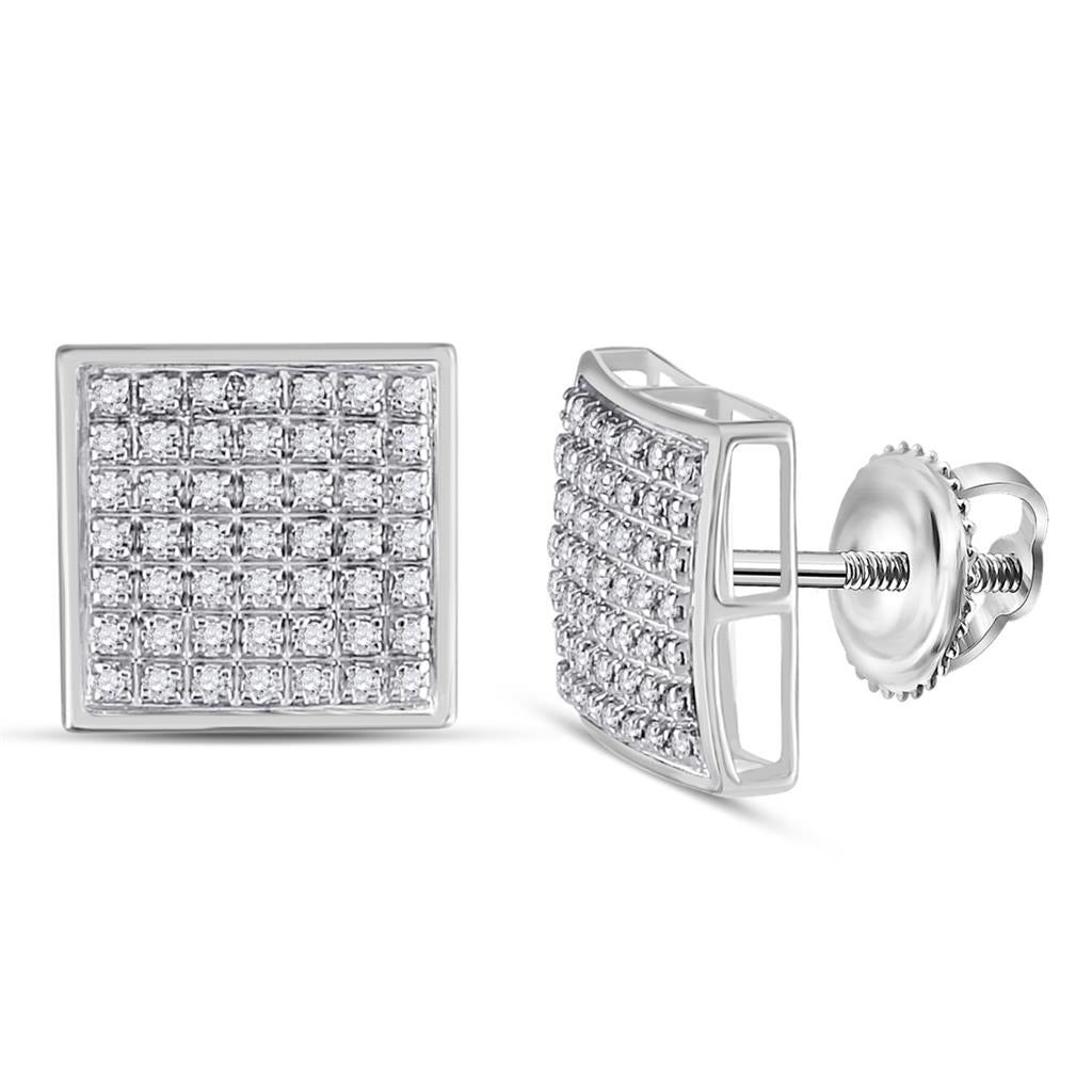 14k White Gold Round Diamond Square Cluster Earrings 1/3 Cttw