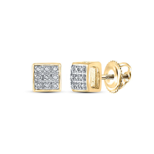 10k Yellow Gold Round Diamond Square Cluster Stud Earrings 1/20 Cttw