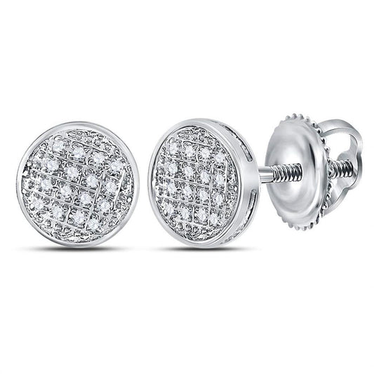 14k White Gold Round Diamond Cluster Earrings 1/12 Cttw